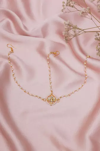 Girls gold-plated kundan studded & beads beaded matha patti