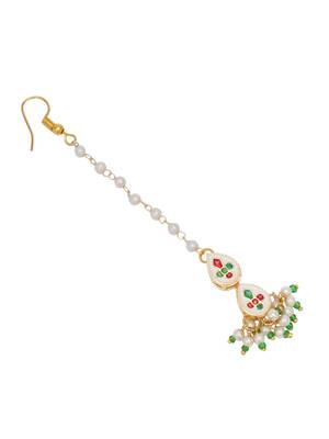 Girls gold-plated kundan studded & beads beaded maang tikka 2