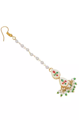 Girls gold-plated kundan studded & beads beaded maang tikka