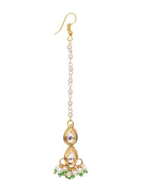 Girls gold-plated kundan studded & beads beaded maang tikka 3