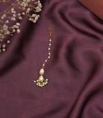 Girls gold-plated kundan studded & beads beaded maang tikka