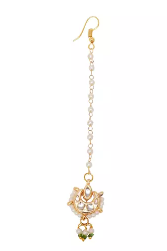 Gold-plated kundan-studded & pearls-beaded maang tikka