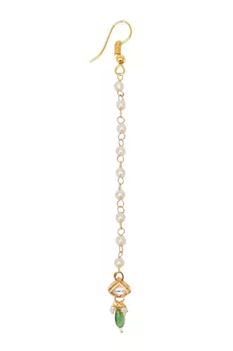 Girls gold-plated kundan studded & beads beaded maang tikka