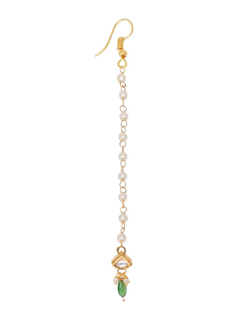 Girls gold-plated kundan studded & beads beaded maang tikka
