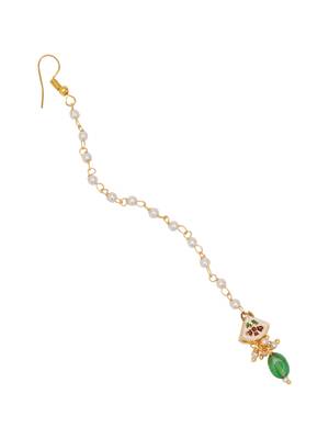 Girls gold-plated kundan studded & beads beaded maang tikka 3
