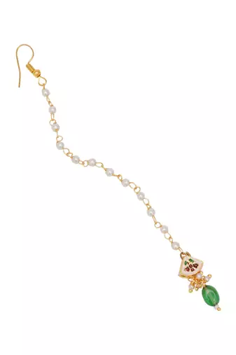 Girls gold-plated kundan studded & beads beaded maang tikka