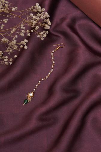 Girls gold-plated kundan studded & beads beaded maang tikka