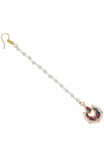   girls gold-plated kundan studded maangtikka