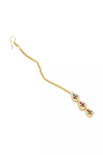 Girls gold-plated kundan studded maangtikka