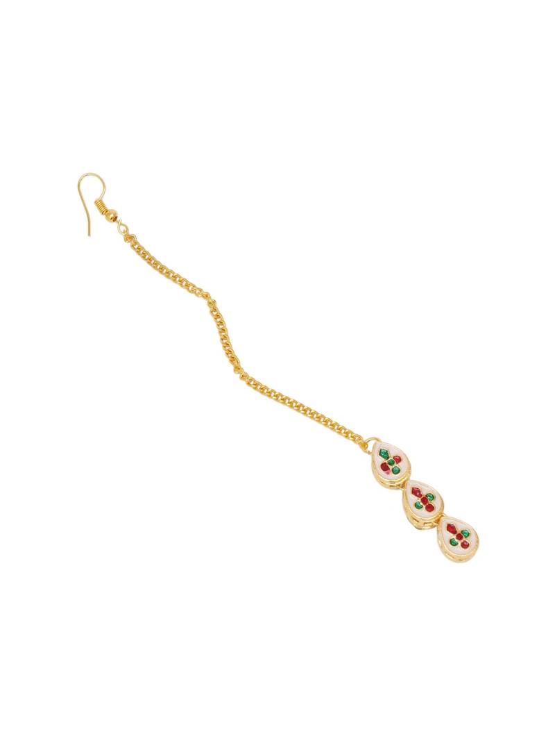 Girls gold-plated kundan studded maangtikka
