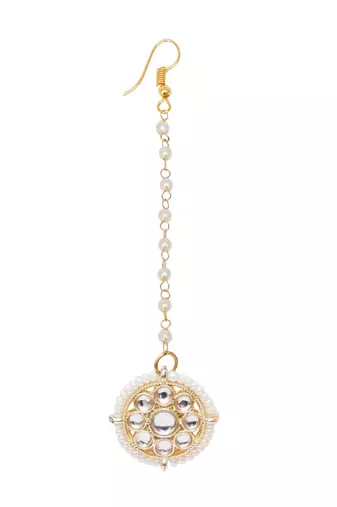 Girls gold-plated kundan studded & beads beaded maang tikka