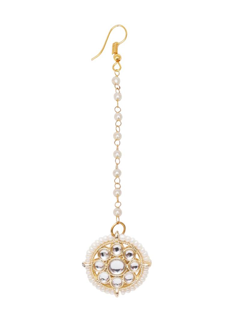 Girls gold-plated kundan studded & beads beaded maang tikka