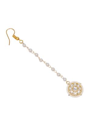 Girls gold-plated kundan studded & beads beaded maang tikka 3