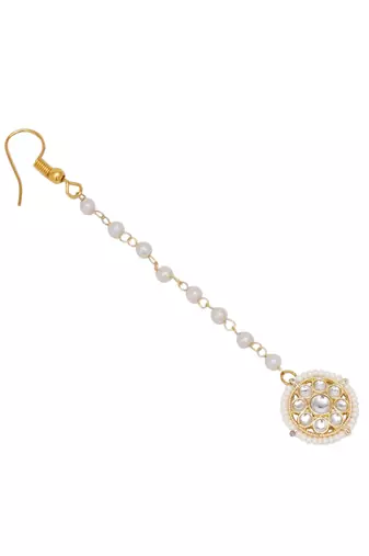 Girls gold-plated kundan studded & beads beaded maang tikka