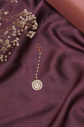 Girls gold-plated kundan studded & beads beaded maang tikka