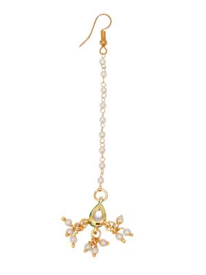 Girls gold-plated kundan studded beads beaded maang tikka 2