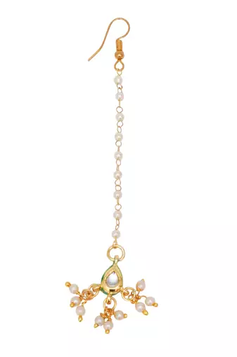 Girls gold-plated kundan studded beads beaded maang tikka