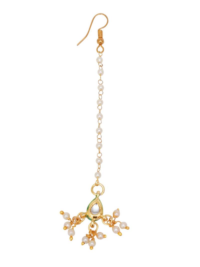 Girls gold-plated kundan studded beads beaded maang tikka