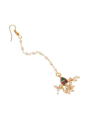 Girls gold-plated kundan studded beads beaded maang tikka 3