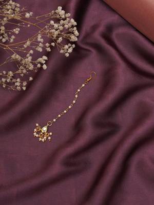 Girls gold-plated kundan studded beads beaded maang tikka 1