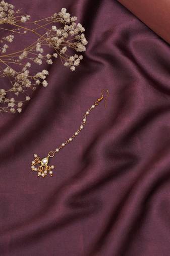 Girls gold-plated kundan studded beads beaded maang tikka
