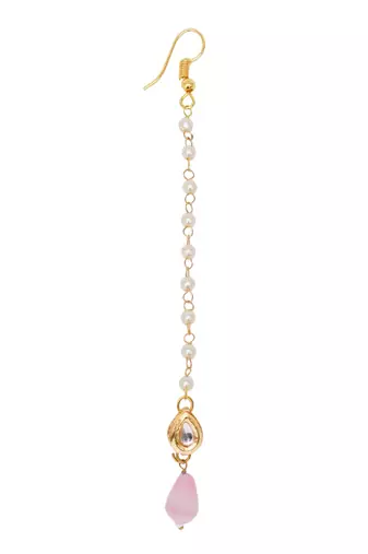 Girls gold-plated kundan studded & beads beaded maang tikka