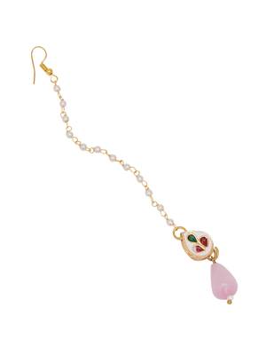 Girls gold-plated kundan studded & beads beaded maang tikka 2