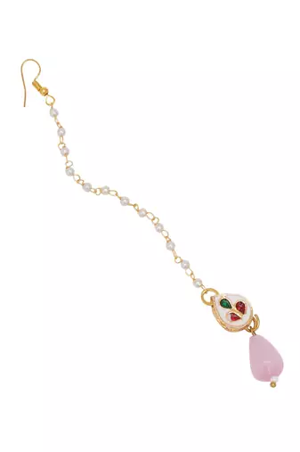 Girls gold-plated kundan studded & beads beaded maang tikka