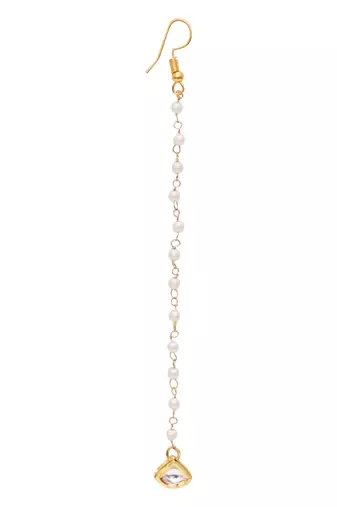 Gold-plated kundan-studded & beaded layered maang tikka
