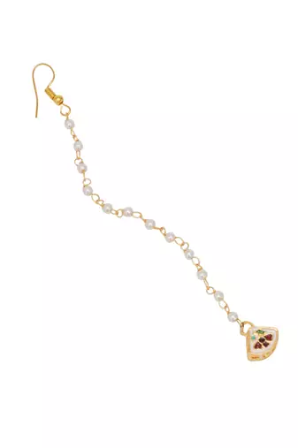 Gold-plated kundan-studded & beaded layered maang tikka