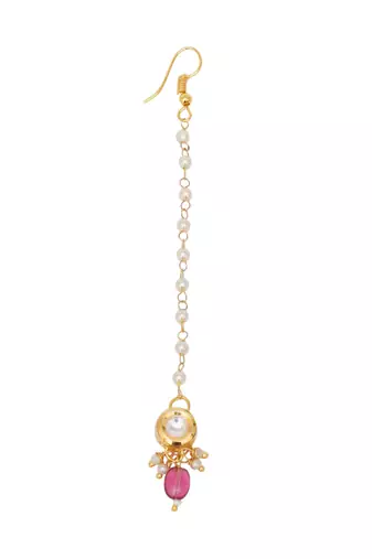 Gold-plated kundan-studded & beaded maang tikka