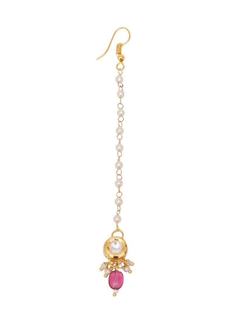 Gold-plated kundan-studded & beaded maang tikka