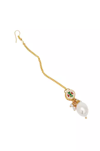 Girls gold-plated kundan studded maang tikka