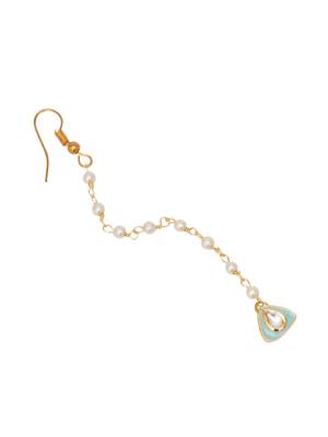 Girls gold-plated kundan-studded beads beaded enamelled maang tikka 2