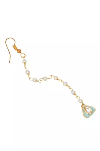 Girls gold-plated kundan-studded beads beaded enamelled maang tikka