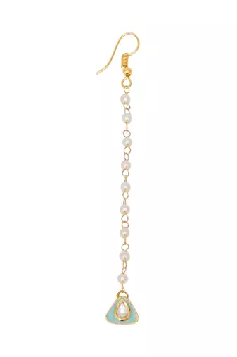 Girls gold-plated kundan-studded beads beaded enamelled maang tikka