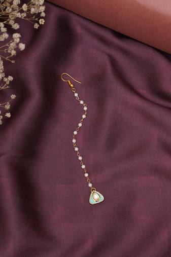 Girls gold-plated kundan-studded beads beaded enamelled maang tikka