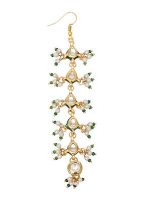 Gold-plated kundan-studded & beaded layered maang tikka 2