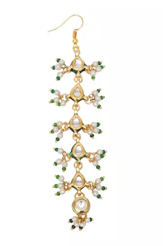 Gold-plated kundan-studded & beaded layered maang tikka