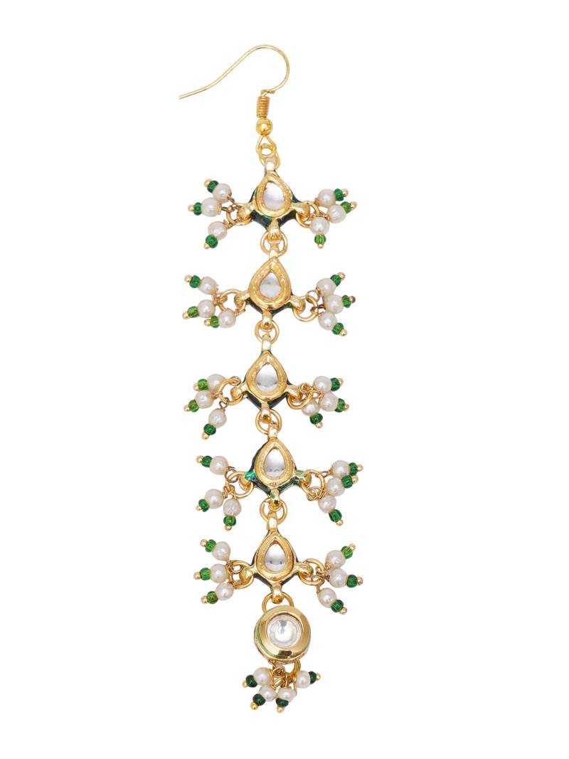 Gold-plated kundan-studded & beaded layered maang tikka