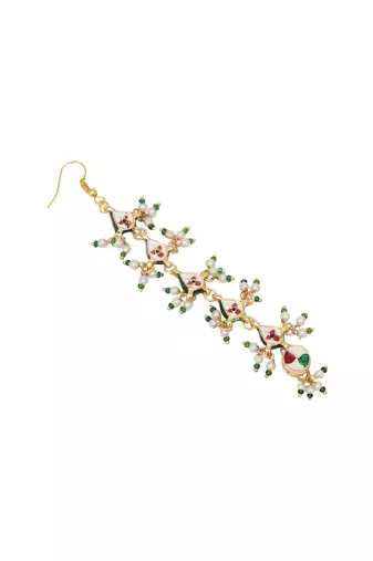 Gold-plated kundan-studded & beaded layered maang tikka