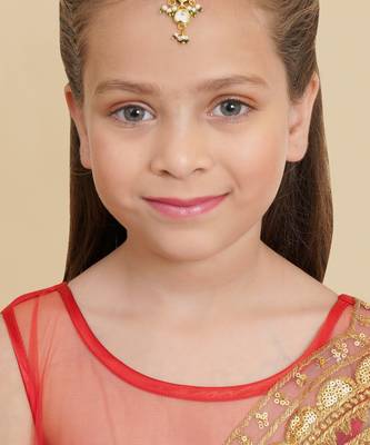 Gold-plated kundan-studded & beaded layered maang tikka 4