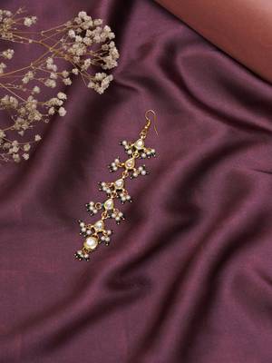 Gold-plated kundan-studded & beaded layered maang tikka 1