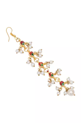 Girls gold-plated kundan studded & beaded maang tikka