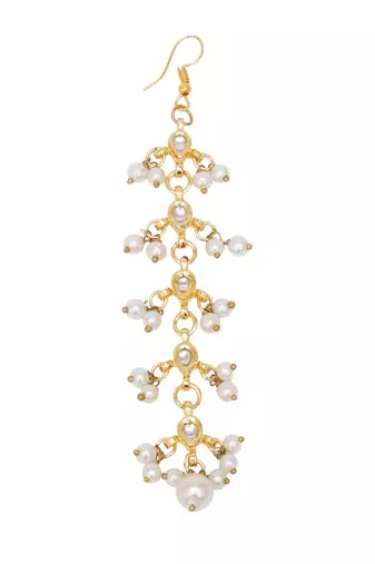 Girls gold-plated kundan studded & beaded maang tikka