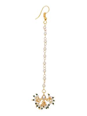 Girls gold-plated kundan studded beads beaded maang tikka 2