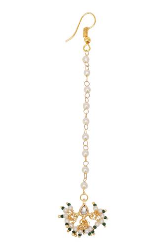 Girls gold-plated kundan studded beads beaded maang tikka