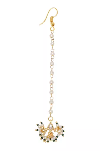 Girls gold-plated kundan studded beads beaded maang tikka