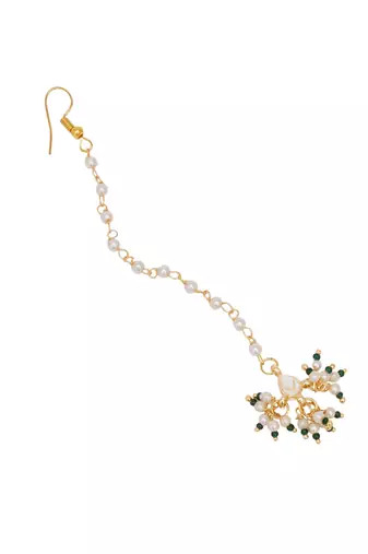 Girls gold-plated kundan studded beads beaded maang tikka