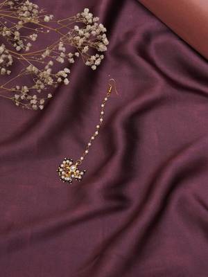 Girls gold-plated kundan studded beads beaded maang tikka 1